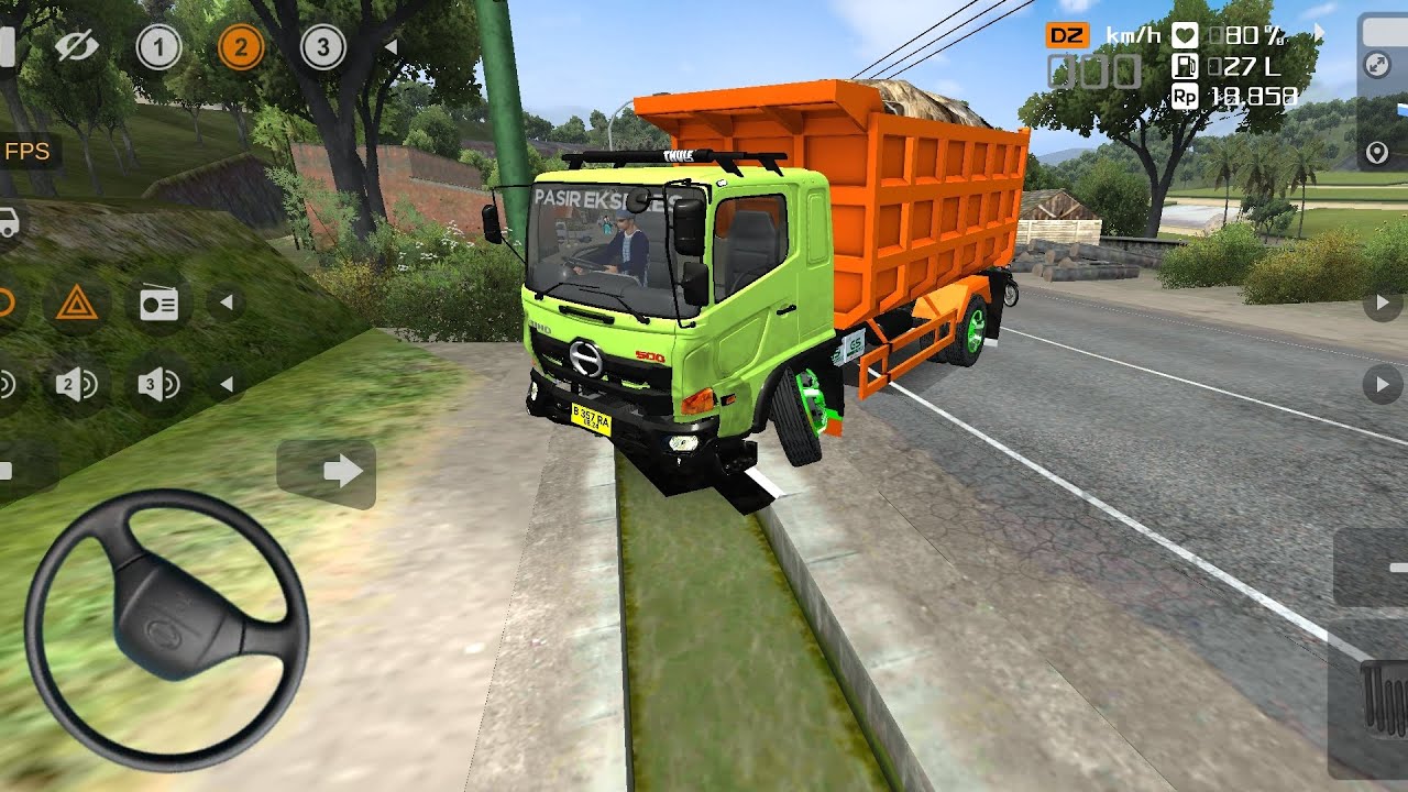 GAME DUMP TRUCK HINO OLENG,MASUK SELOKAN SAAT KIRIM BATU BESAR PROYEK|BUS SIMULATOR INDONESIA