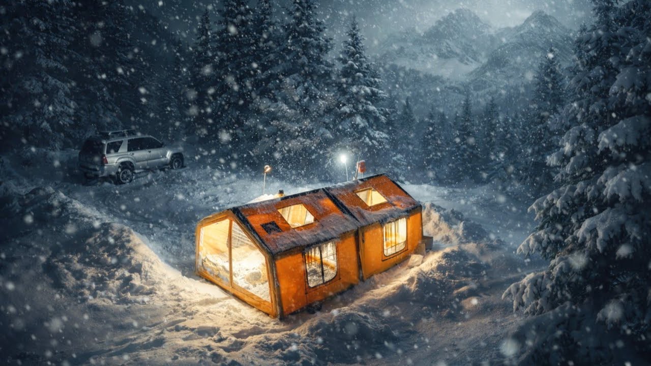 СИЛЬНЫЙ СНЕГОПАД ПРОТИВ ТЕПЛОЙ НАДУВНОЙ ПАЛАТКИ С ПЕЧЬЮ