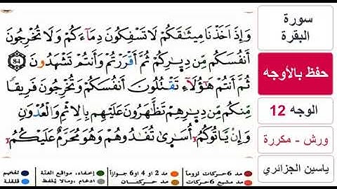 حفظ بالاوجه - الوجه 12 - سورة البقرة - ياسين الجزائري - ورش - مكررة