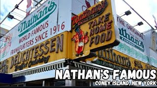 Eating at Nathans Famous Hotdogs in Coney Island, New York!