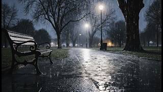 Heavy Rain on a Park Bench at Night | 10 Hours Sleep Rain (Black Screen After 5 Min)