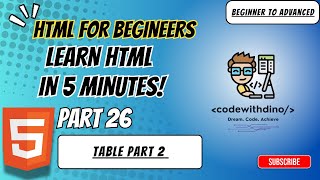 HTML for Beginners|| Learn html in 5 minutes || Part 26  || Table Part 2 codewithdino #htmlcode