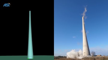 Side-by-Side Structural Analysis vs Implosion Day of the Widow Creek Stack Demolition (Rear View)