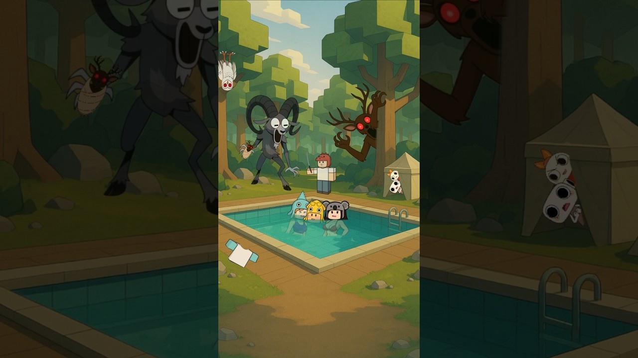POV Squid kid ,Koala Kid stuck in pool while Dino kid ? | 99 in the forest #roblox #robloxanimation