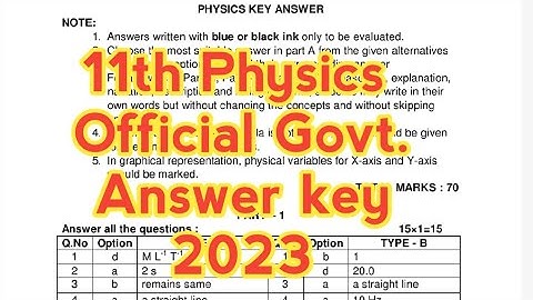 11th Physics Public Government key answer 2023