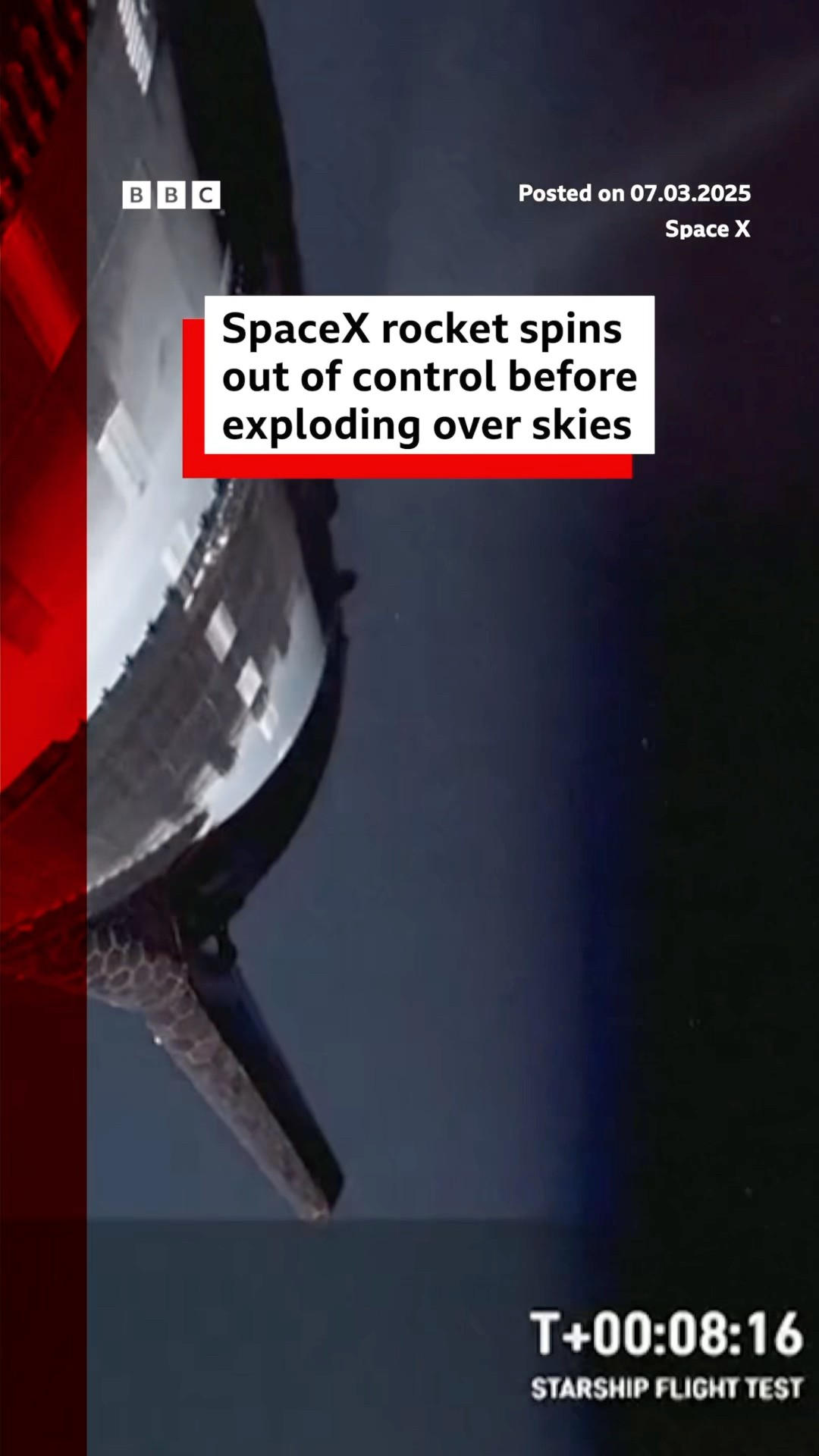 Space X rocket spins out of control after launch. #SpaceX #BBCNews