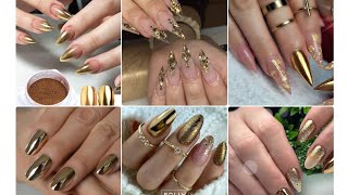 Golden Nail Design | Gold Nails Charms #goldnails