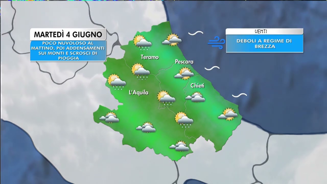 previsioni per martedì 4 giugno