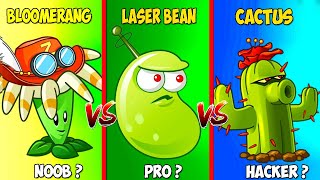 BLOOMERANG vs CACTUS vs LASER BEAN - Who Will be Noob? - PvZ 2 Plant vs Plant