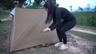 Solo Girl Camping In The Pine Forest - Relaxing Satisfied - nature sounds - Waterfalls