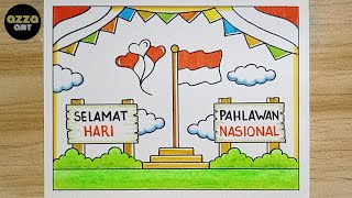 Cara Menggambar Poster Hari Pahlawan 10 November 🔴 Gambar Poster Hari Pahlawan yang Mudah 🔴