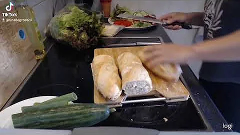 Healthy baguette sandwich with scrambled eggs