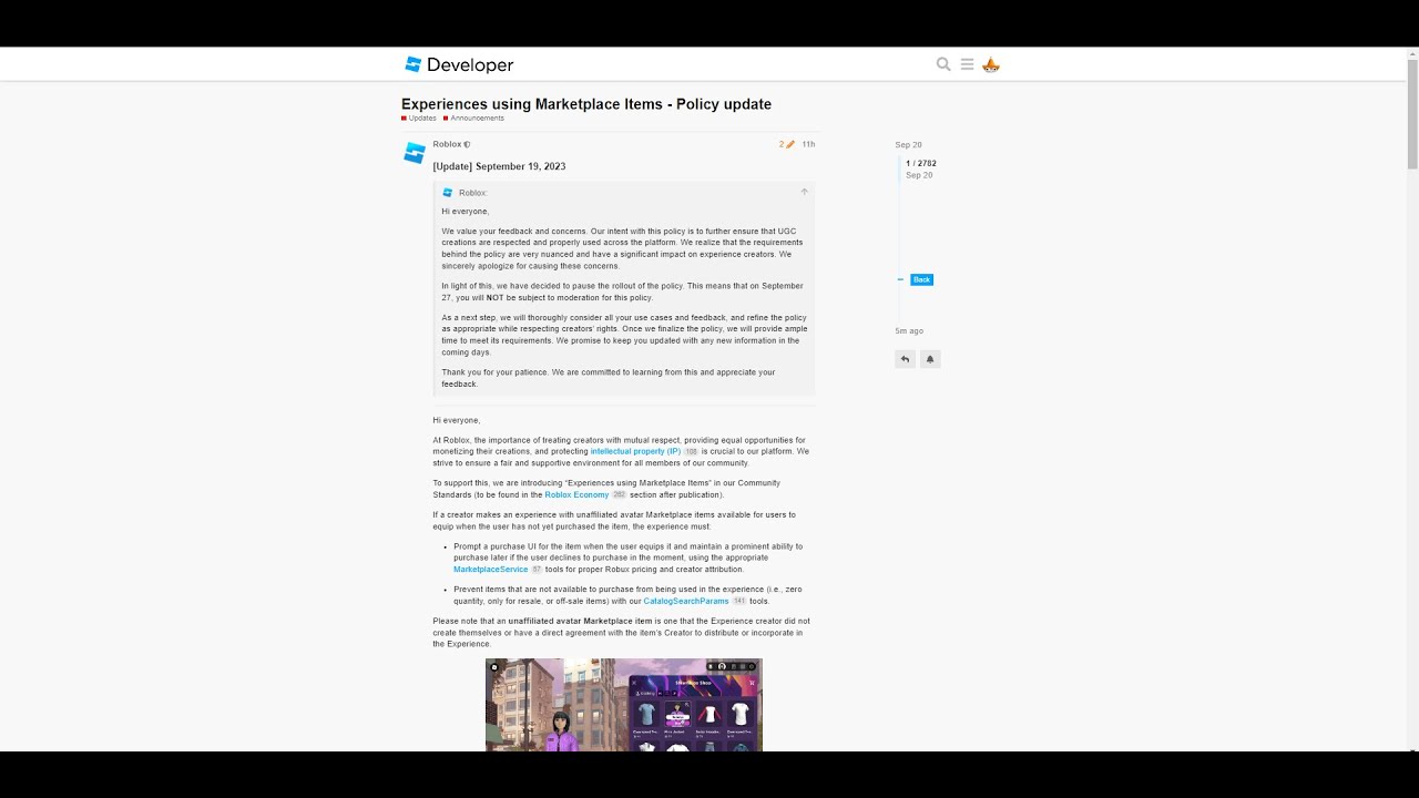 Experiences using Marketplace Items - Policy update - Announcements -  Developer Forum