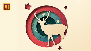 HOW TO CREATE A WINTER PAPER CUT OUT COMPOSITION WITH DEER AND TEXTURE IN ADOBE ILLUSTRATOR