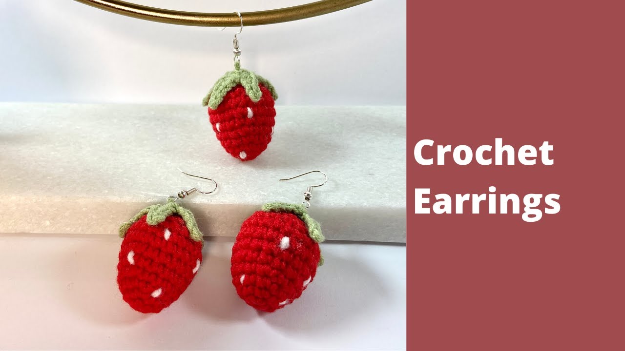 Crochet earrings Crochet strawberry earrings Crochet fruits
