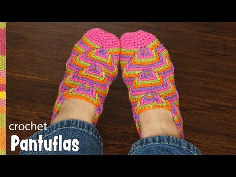 Pantuflas Coloridas tejidas a crochet en punto Apache / Tejiendo Perú ?