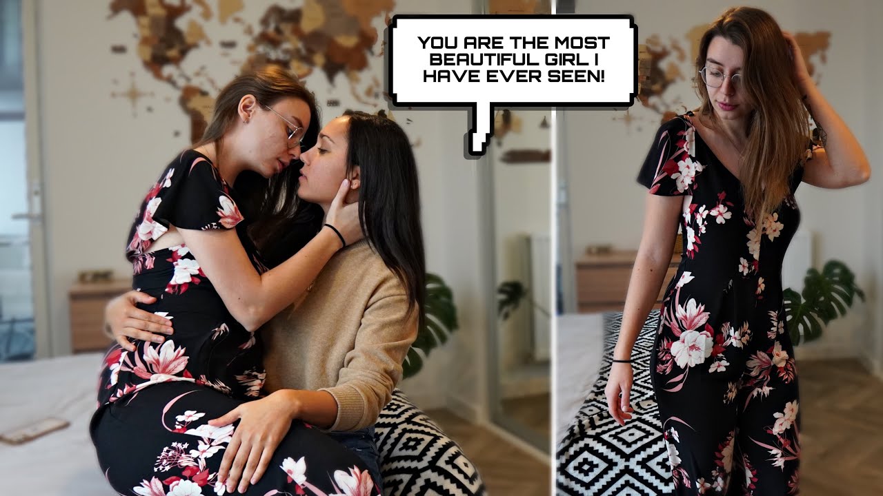 lesbians in sexy clothes Two Young Lesbian LGBT Girls in Clothes Kissing and Hugging in a Room on  the Couch Stock Image