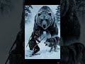 "Frozen Standoff – Warrior and Wolf Face the Cave Bear"