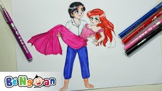 Vẽ Và Tô Màu Công Chúa Tiên Cá Và Hoàng Tử ~ Drawing Ariel and Prince Eric