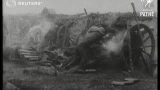 FRANCE \/ WAR: Artillery firing and troops going over the top (1914)