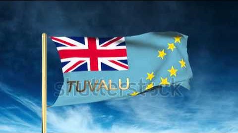 Tuvalu flag slider style with title. Waving in the wind with cloud background animation Stock video