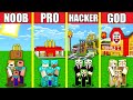 Minecraft Battle: MCDONALDS HOUSE BUILD CHALLENGE - NOOB vs PRO vs HACKER vs GOD Animation FAST FOOD