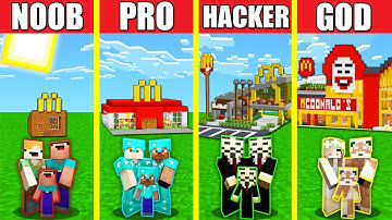 Minecraft Battle: MCDONALDS HOUSE BUILD CHALLENGE - NOOB vs PRO vs HACKER vs GOD Animation FAST FOOD