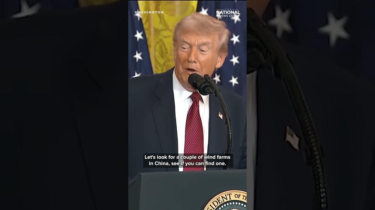 Trump speaks to members of the coal industry, speaking against Chinese windmills