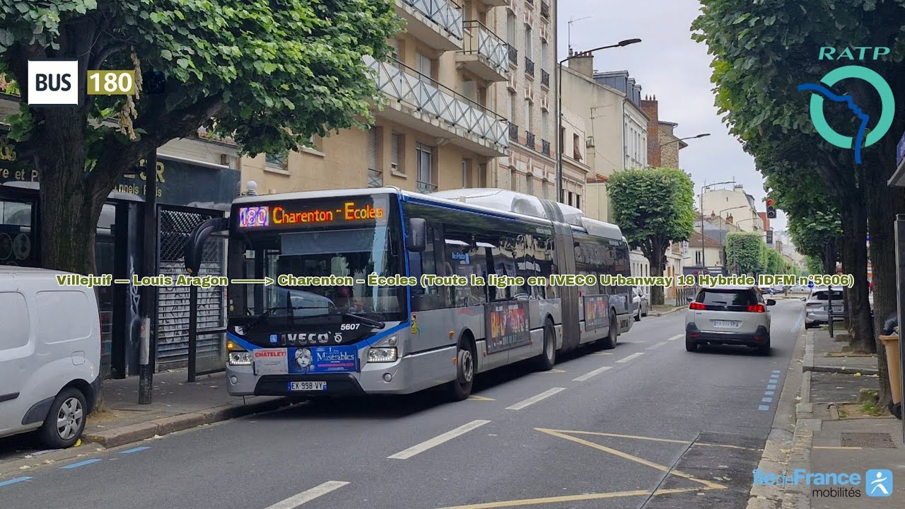 [Ligne 180 RATP] IVECO Urbanway 18 Hybride IDFM n°5606 – Villejuif Louis Aragon à Charenton Écoles