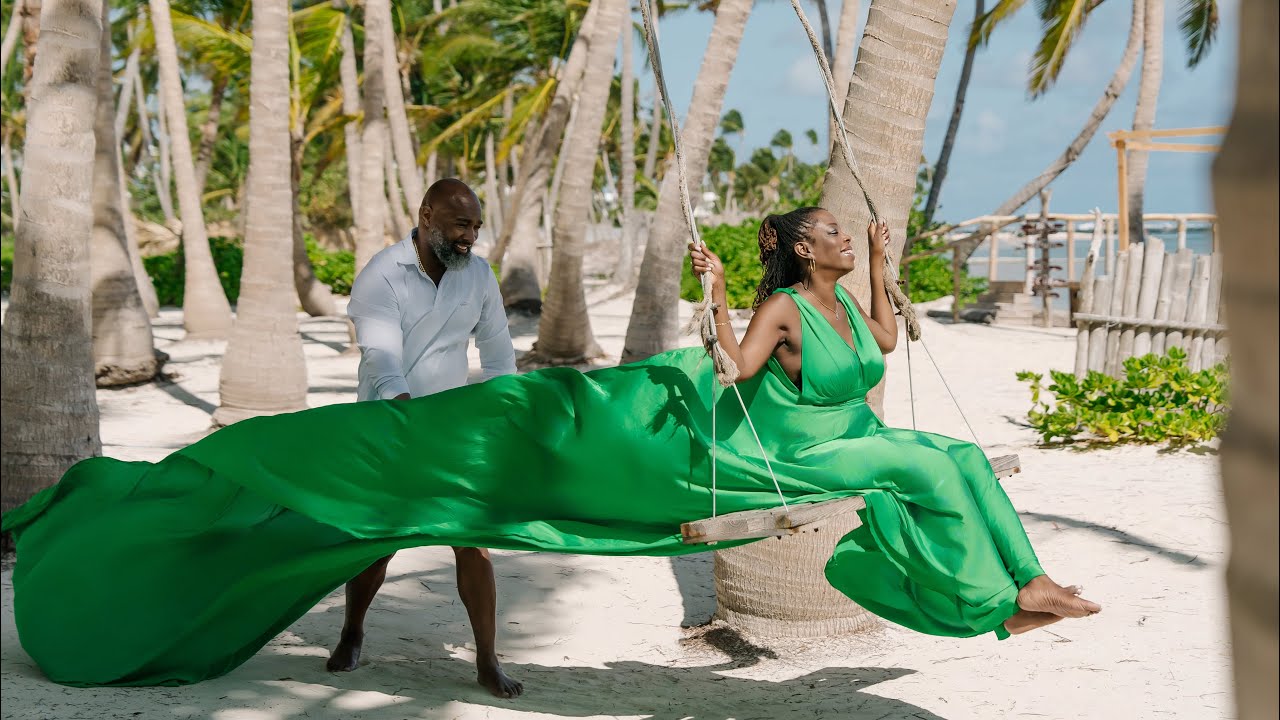Green flying dress. Punta Cana romantic video