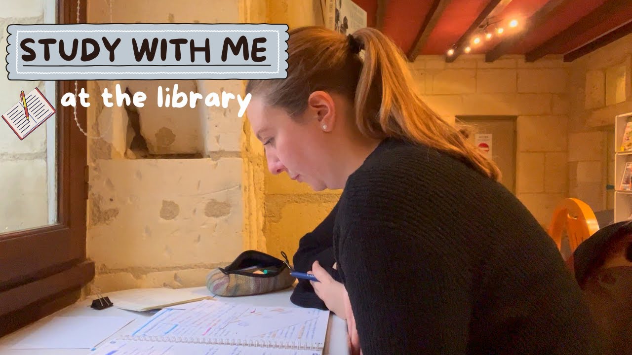 Study with me at the library /🤍/ Real sond // Real time // No music // Try to focus 😂
