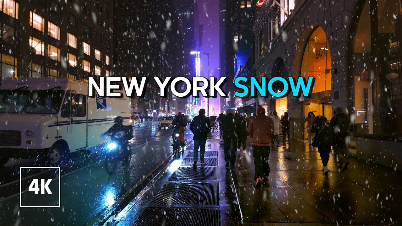 New York, Amerika Serikat | Manhattan | Tur Jalan di Salju 4K