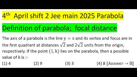The axis of a parabola is the line y=x and its vertex and focus are in the first quadrant at #pyq