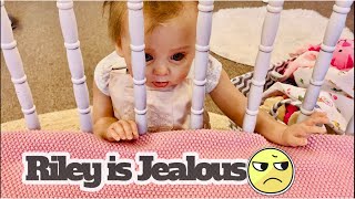 Riley is jealous of the new baby | reborn toddler role play with Riley and poppy