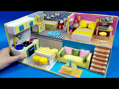 منزل مصغر كامل بالكرتون وورق الفوم-غرفة نوم و معيشه ومطبخ وحمام DIY-Miniature Cardboard House #6