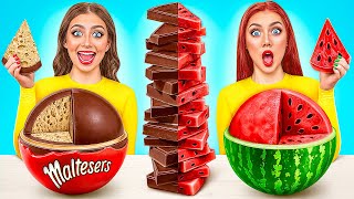 Tantangan Makanan Asli vs Makanan Cokelat | Tantangan Gila oleh Jelly DO Challenge