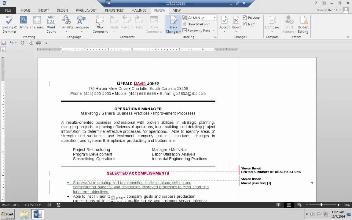 Track Changes and Comments with Word 2013
