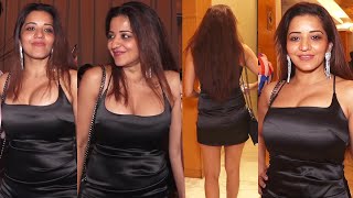 Monalisa Flaunts Her Deep Cleavage In Black Arrives With Husband Vikrant Singh Rajpoot