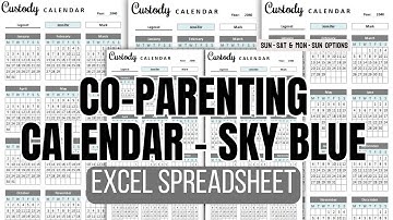Co-Parenting Calendar Spreadsheet  - Blue (Excel)