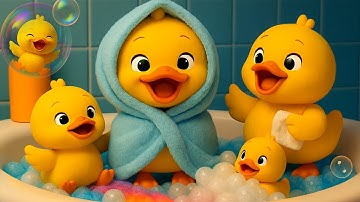 Five Little Yellow Ducks Bath-Time Song 2025 🦆🛁✨ | Super Cute Ducklings Poem | Bubble & Splash Fun🎵