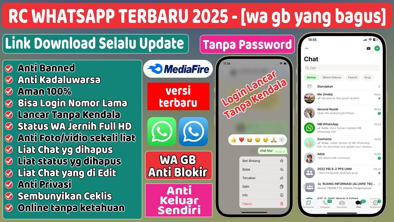 RC WhatsApp Terbaru 2025 !! WA GB Anti Lemot, Anti Crash, Login Aman Semua Nomor ! Tanpa Password