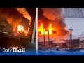 Russian oil refinery burns after Ukrainian drone strike as factories are torched