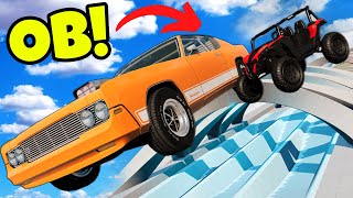 Using WEIRD Cars to Survive Downhill Stunts with OB in BeamNG Drive Mods!