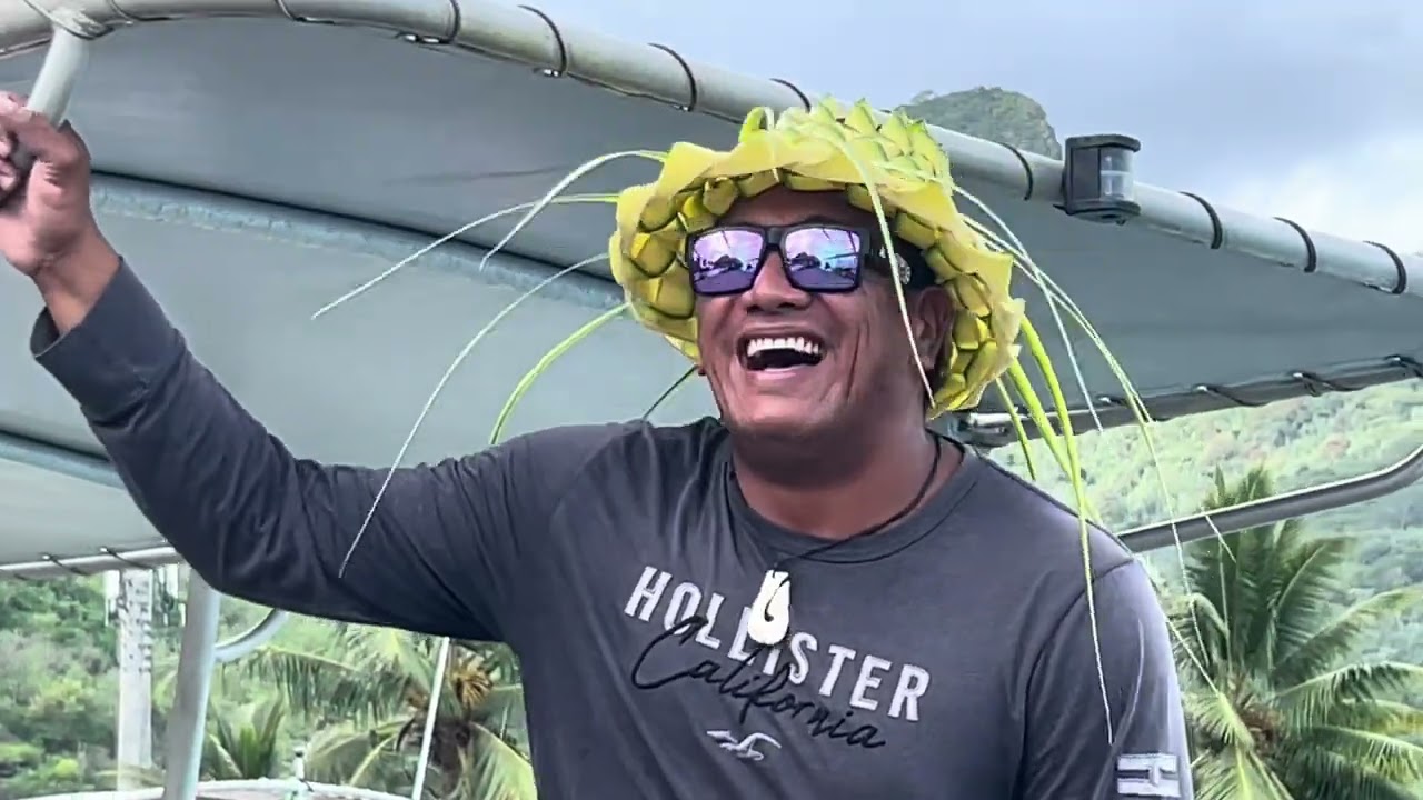 Making Coconut Palm Frond Hats in Tahiti.