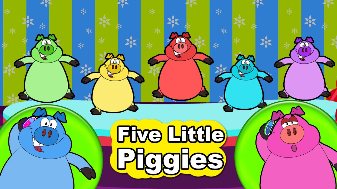 Five Little Piggies, Piggies, Jumping, on Bed, Nursery Rhyme, five, little,...