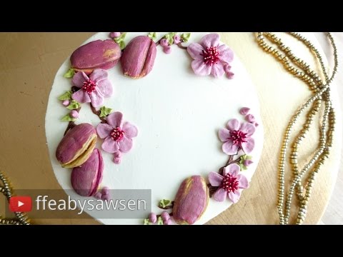 buttercream-plum-&-blossom-wreath-cake---flower-&-fruit-tutorial-2/6---relaxing-cake-decorating