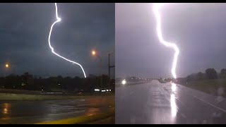 Intense positive CG lightning barrage with &quot;shock wave&quot; thunder blasts