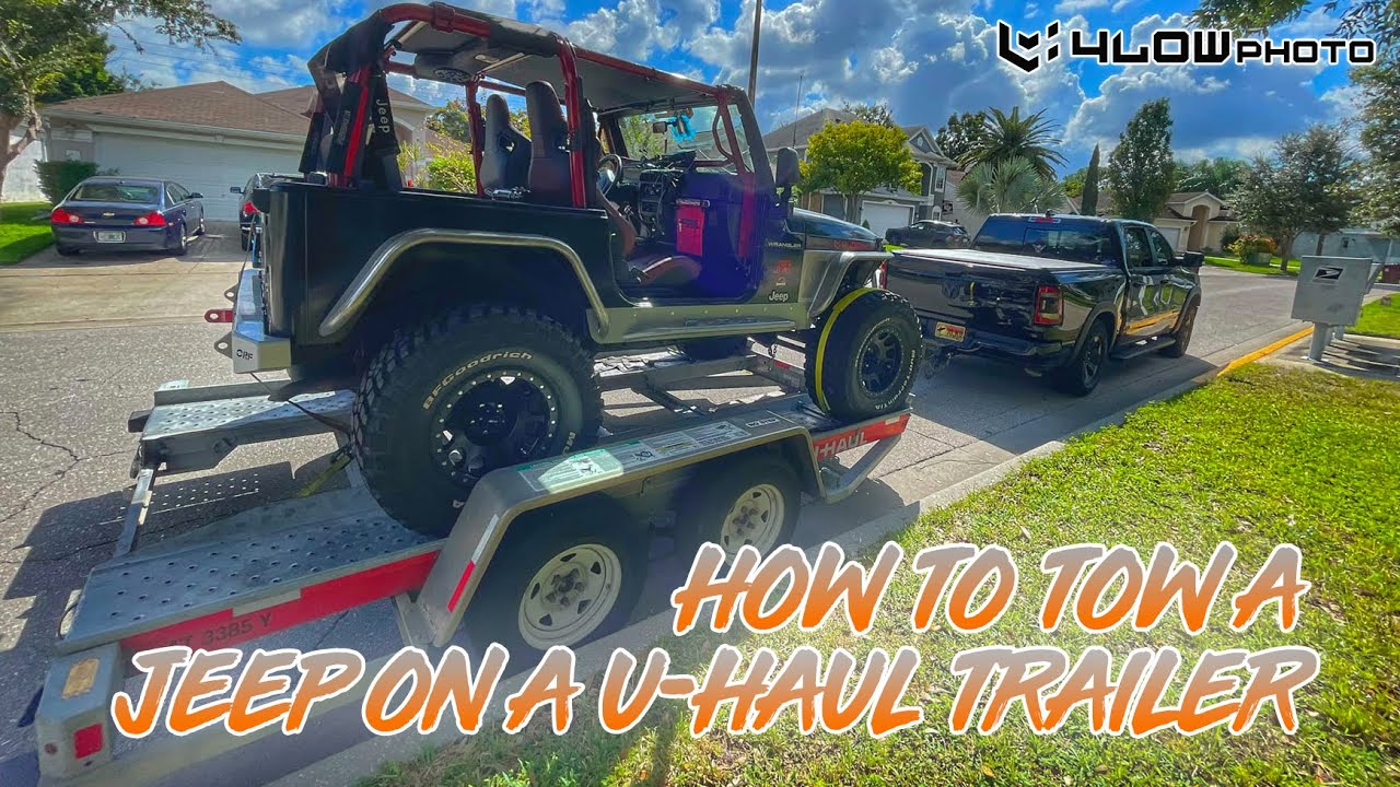 How to tow a Jeep Wrangler with large tires on a U-Haul Auto Transport  Trailer - YouTube