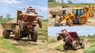 Hmt 4922 tractor stuck in heavy load with full loaded trolley | jcp | jcb | jcb video | jcb 3dx