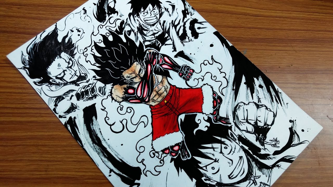 Drawing Luffy from one piece in gear 4 snake man here in this video